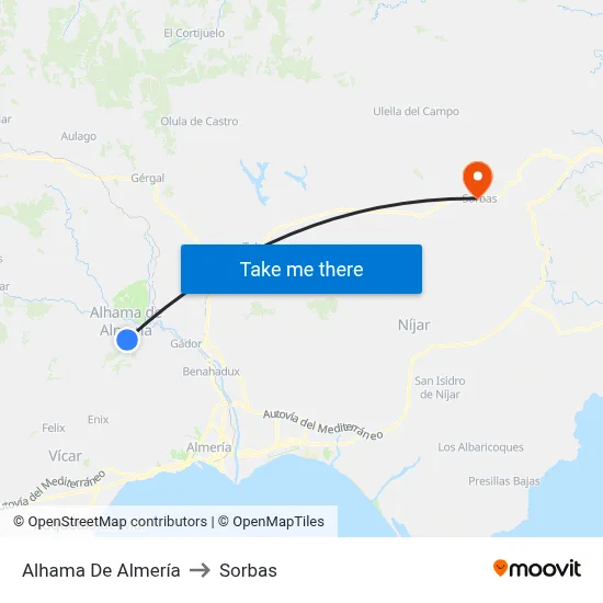 Alhama De Almería to Sorbas map