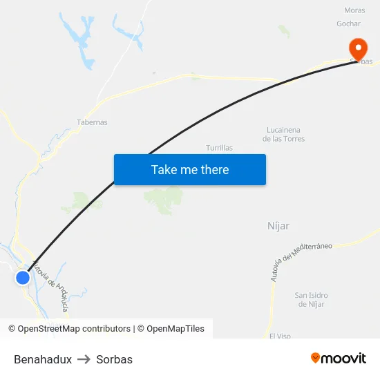Benahadux to Sorbas map