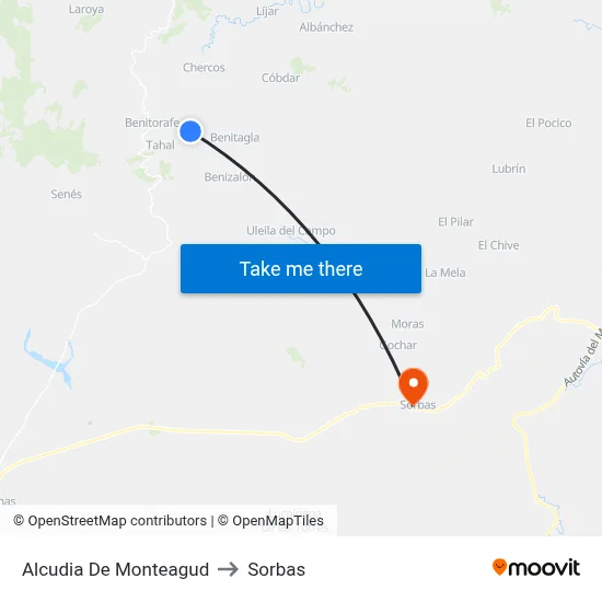 Alcudia De Monteagud to Sorbas map