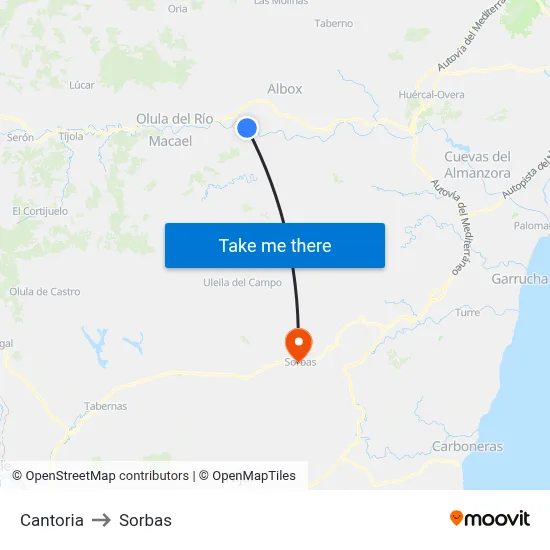 Cantoria to Sorbas map