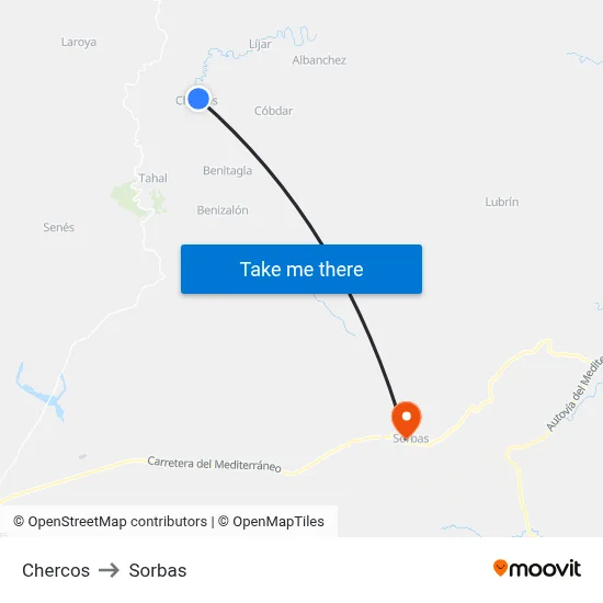 Chercos to Sorbas map
