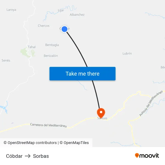 Cóbdar to Sorbas map