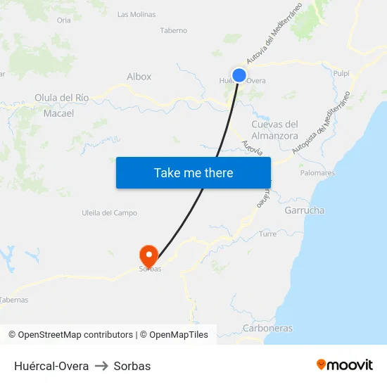 Huércal-Overa to Sorbas map