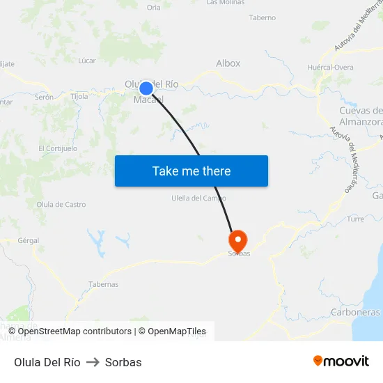 Olula Del Río to Sorbas map