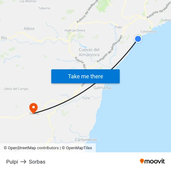 Pulpí to Sorbas map