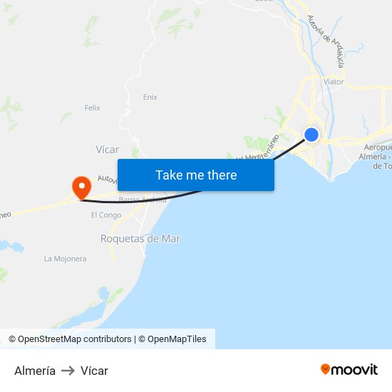 Almería to Vícar map