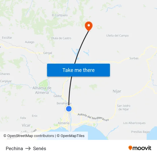 Pechina to Senés map