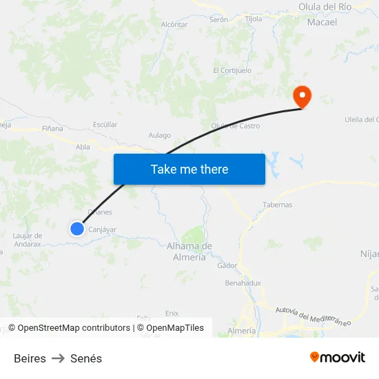 Beires to Senés map