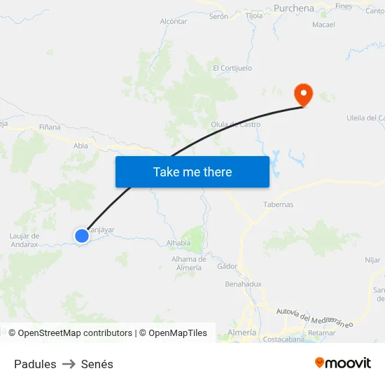 Padules to Senés map