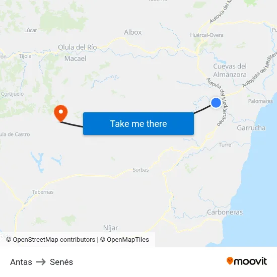 Antas to Senés map