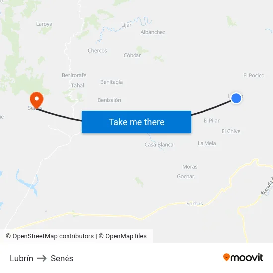 Lubrín to Senés map