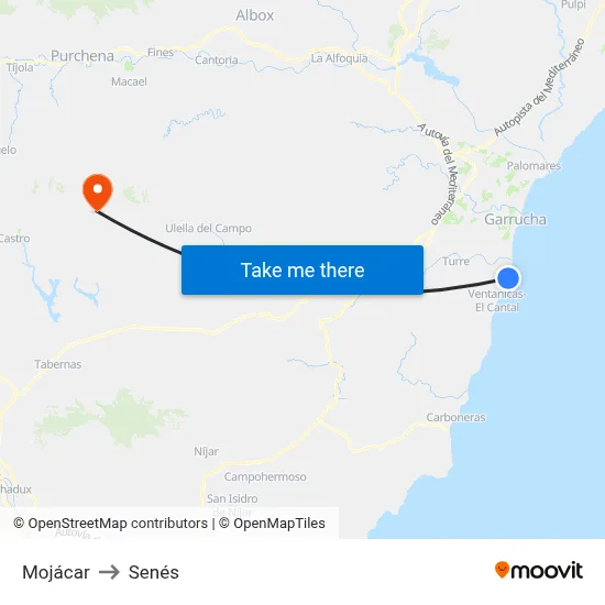 Mojácar to Senés map