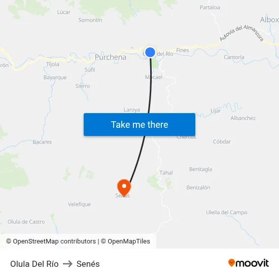 Olula Del Río to Senés map