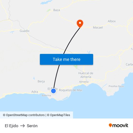 El Ejido to Serón map