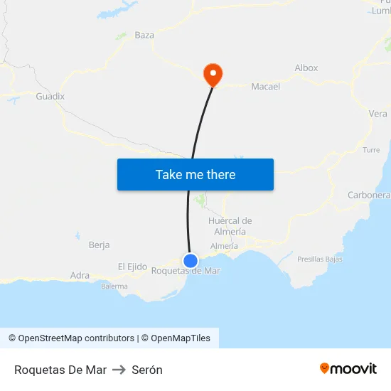 Roquetas De Mar to Serón map