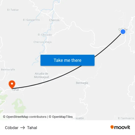 Cóbdar to Tahal map