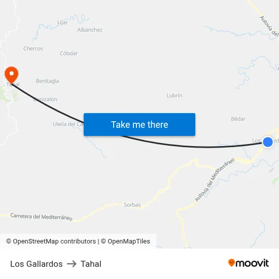 Los Gallardos to Tahal map
