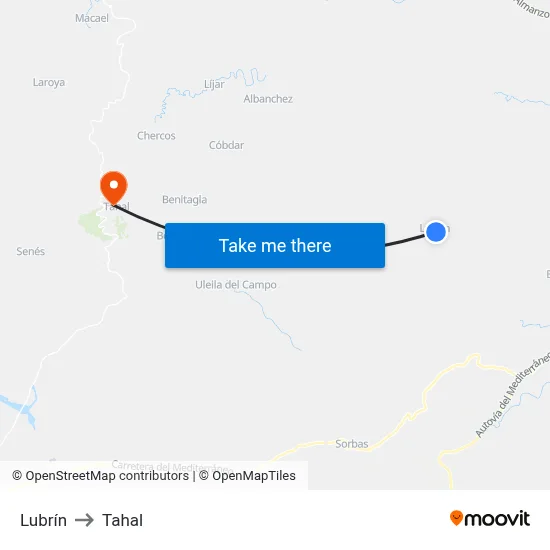 Lubrín to Tahal map