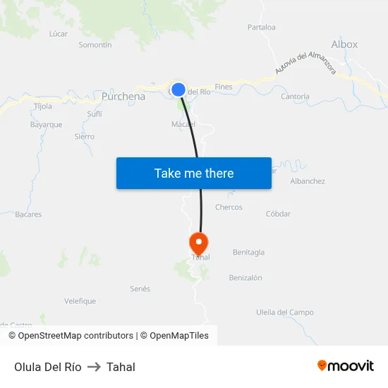 Olula Del Río to Tahal map