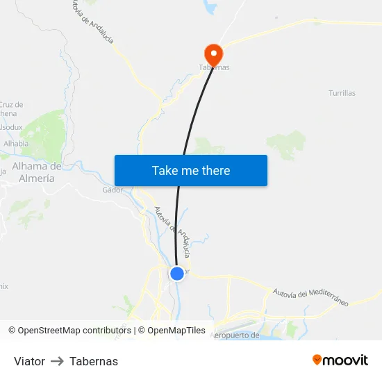 Viator to Tabernas map