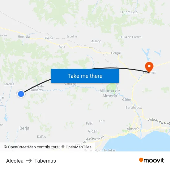 Alcolea to Tabernas map