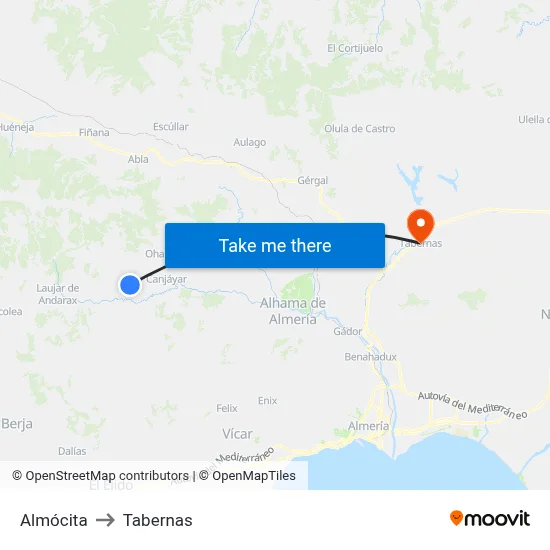 Almócita to Tabernas map