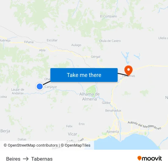 Beires to Tabernas map