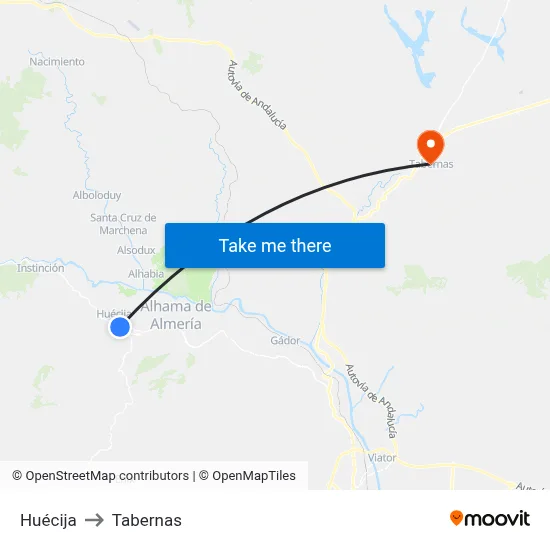 Huécija to Tabernas map