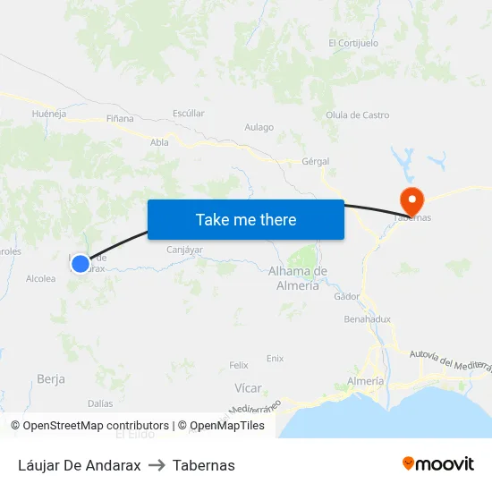 Láujar De Andarax to Tabernas map
