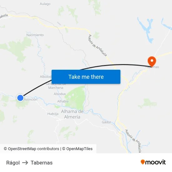 Rágol to Tabernas map