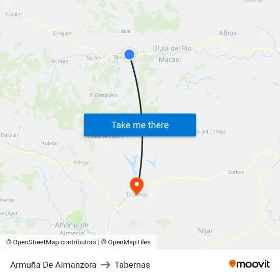 Armuña De Almanzora to Tabernas map