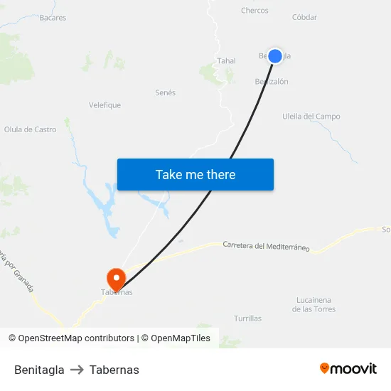 Benitagla to Tabernas map