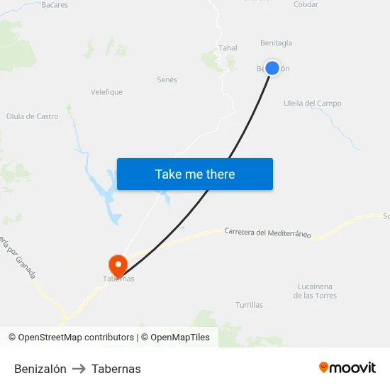 Benizalón to Tabernas map