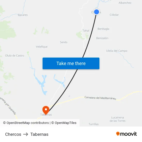 Chercos to Tabernas map
