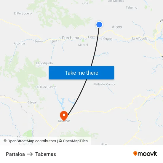 Partaloa to Tabernas map