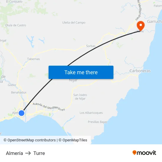 Almería to Turre map
