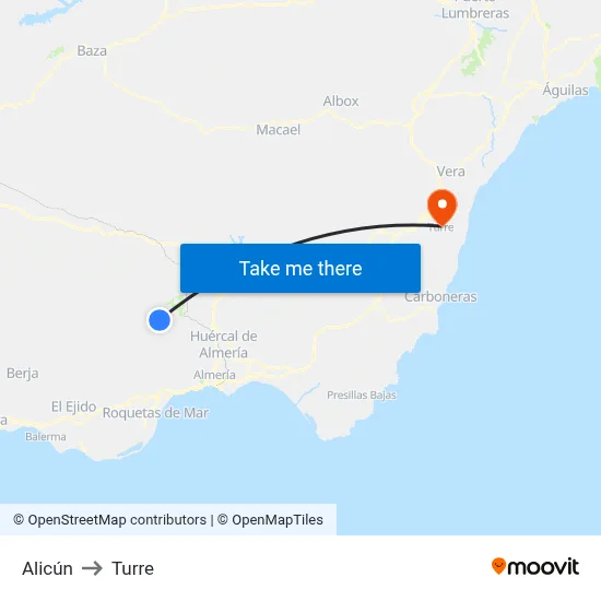 Alicún to Turre map
