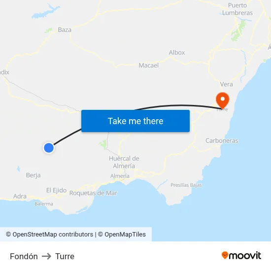 Fondón to Turre map