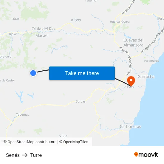 Senés to Turre map