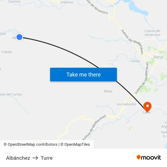 Albánchez to Turre map
