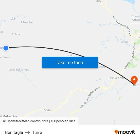 Benitagla to Turre map