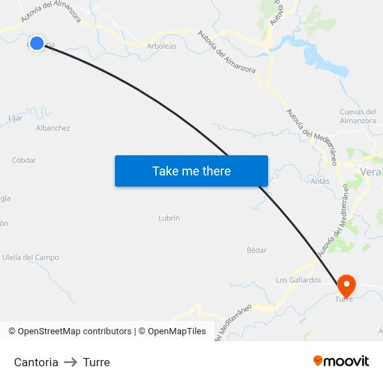 Cantoria to Turre map