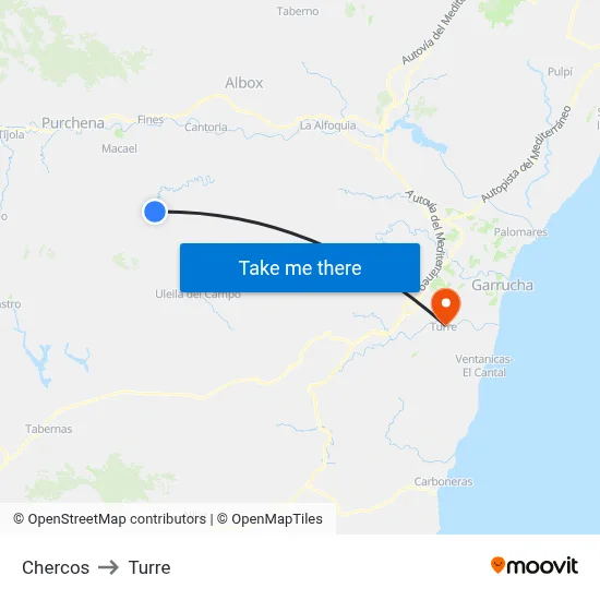 Chercos to Turre map