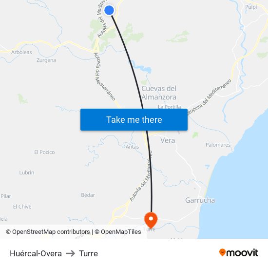 Huércal-Overa to Turre map