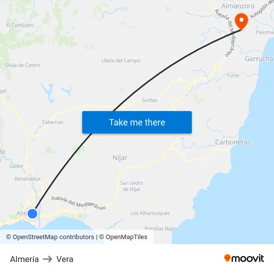Almería to Vera map