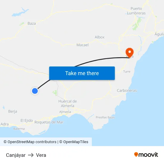 Canjáyar to Vera map