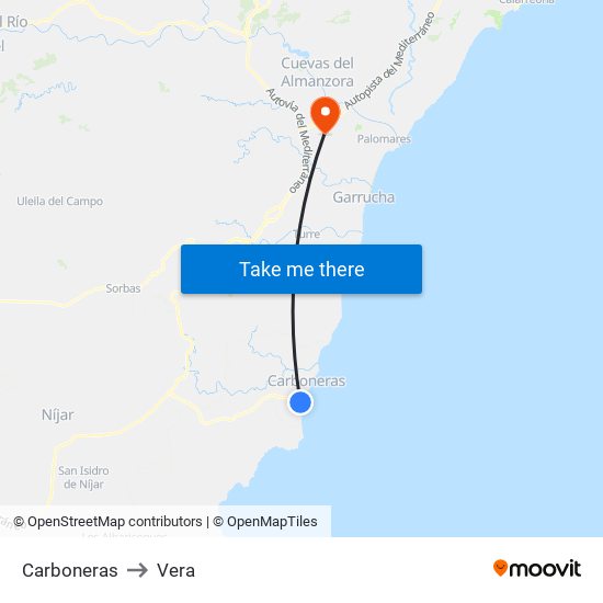 Carboneras to Vera map