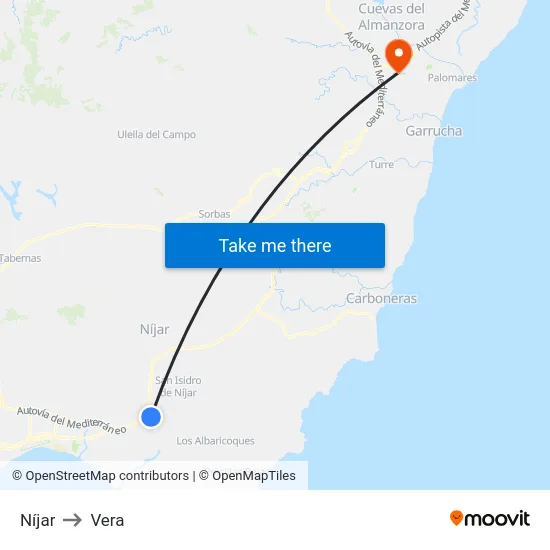 Níjar to Vera map