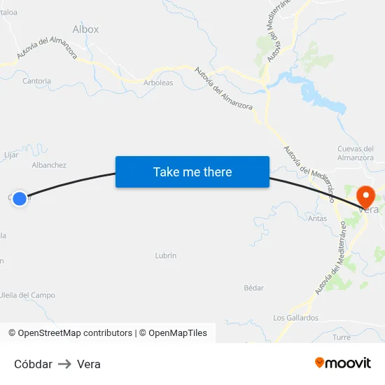 Cóbdar to Vera map