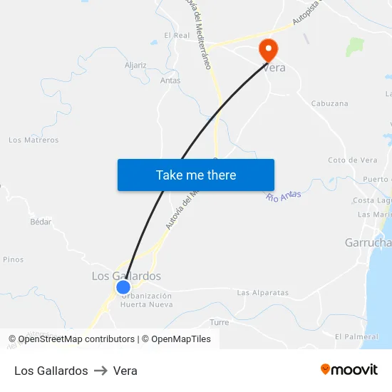 Los Gallardos to Vera map
